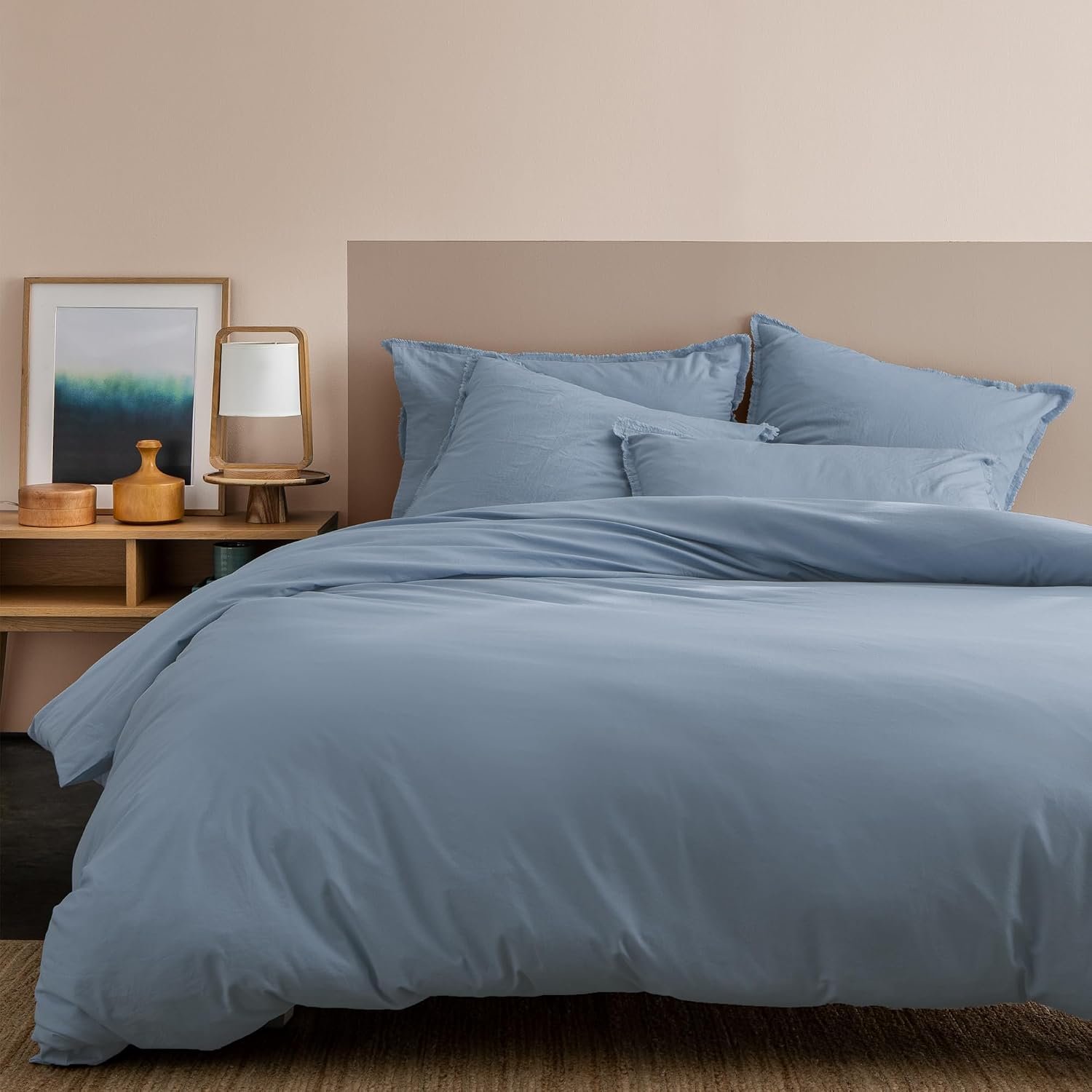 Detalle de MATT & ROSE Housse de Couette 200x200 cm en coton lavé Bleu Orage – 1 ou 2 personnes