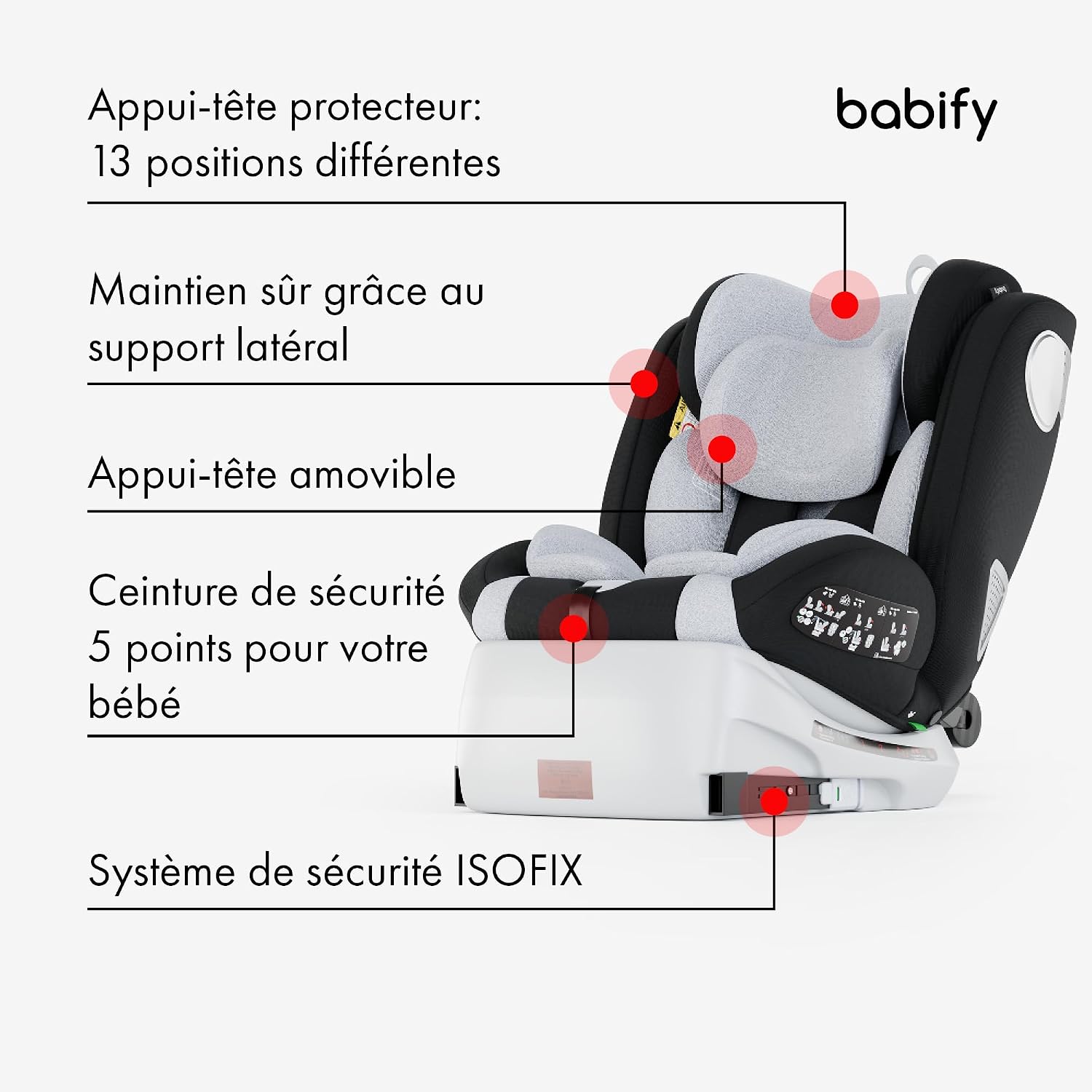 Detalle de Babify Onboard Siège Auto trio Aisance: 0 à 36 kg, Groupe 0/1/2/3, Pivotant 360, Isofix