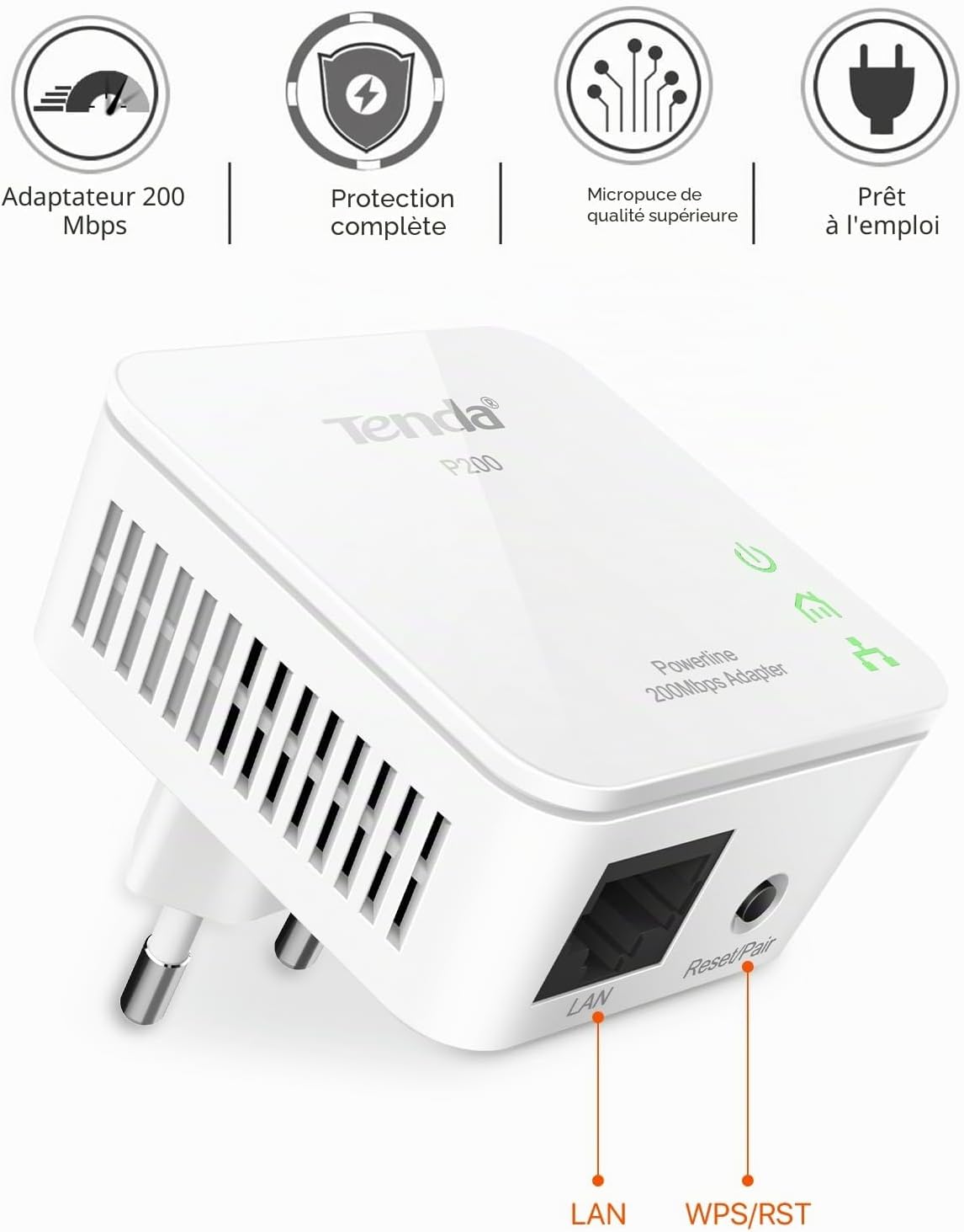 Detalle de Tenda P200 Kit CPL AV200 Mbps