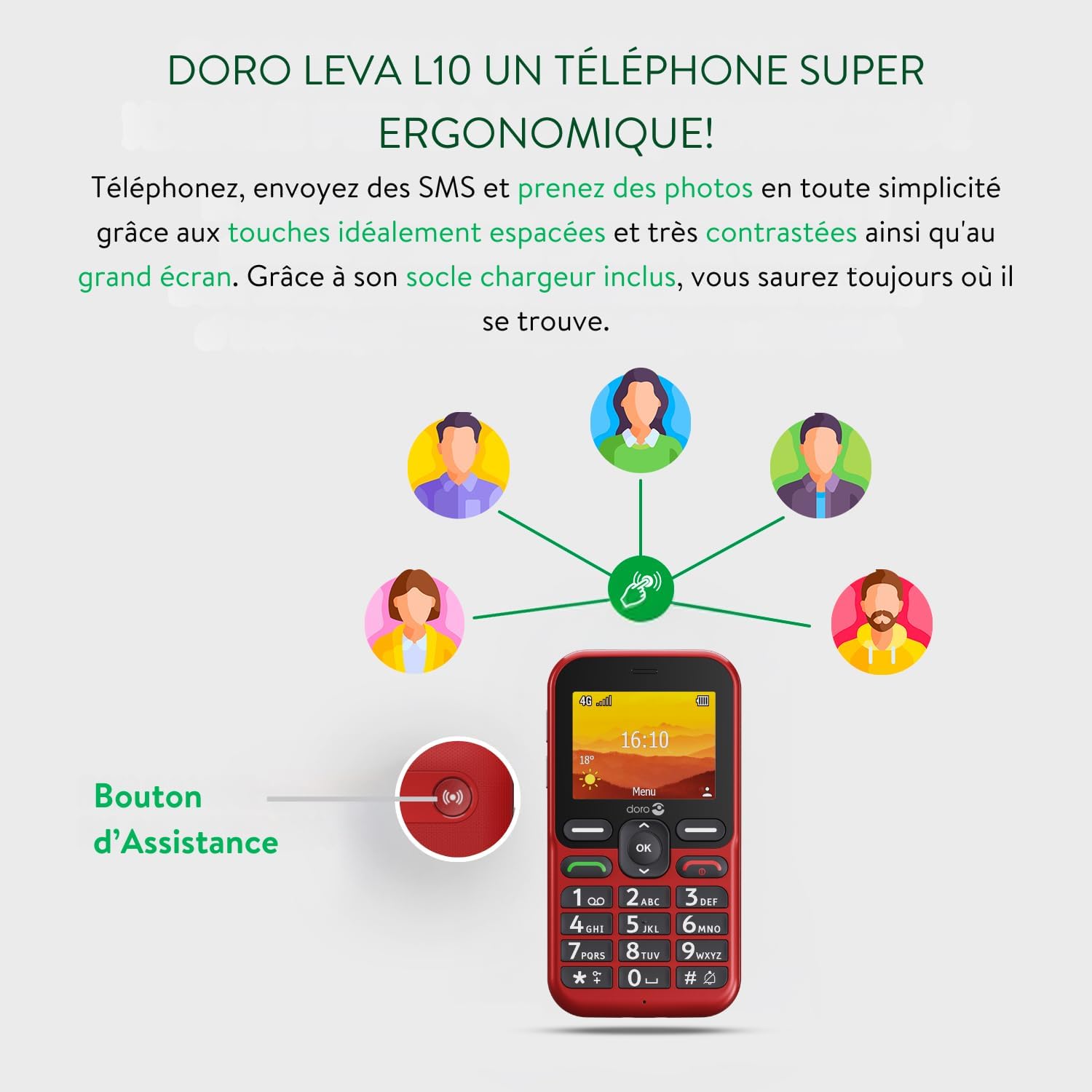 Detalle de Doro Leva L10 — Téléphone Portable Senior 4G, Grand Écran et Assistance SOS