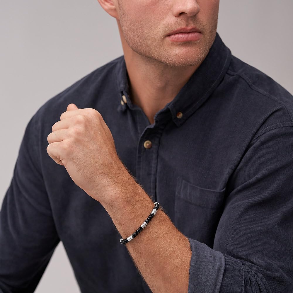 Detalle de Bracelet Fossil homme en acier inoxydable à perles et fermeture coulissante