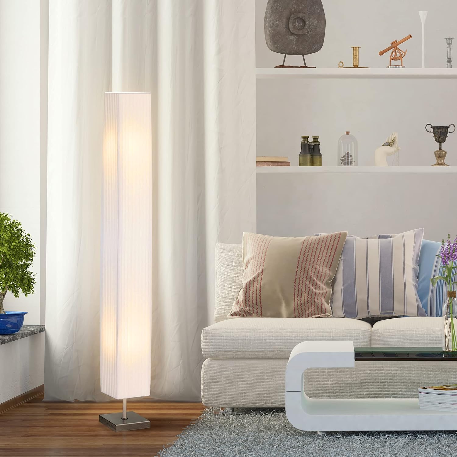 Detalle 2 de HOMCOM Lampadaire sur pied moderne 120 cm, abat-jour blanc et interrupteur au pied