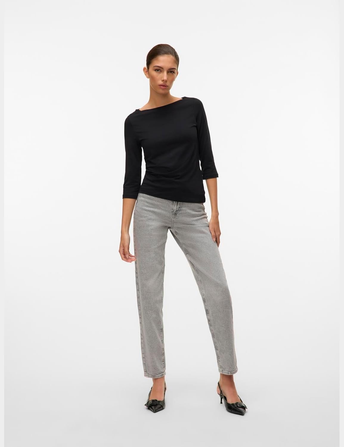 Detalle 2 de VERO MODA Top à Manches 3/4 col Bateau Extensible — Coupe régulière