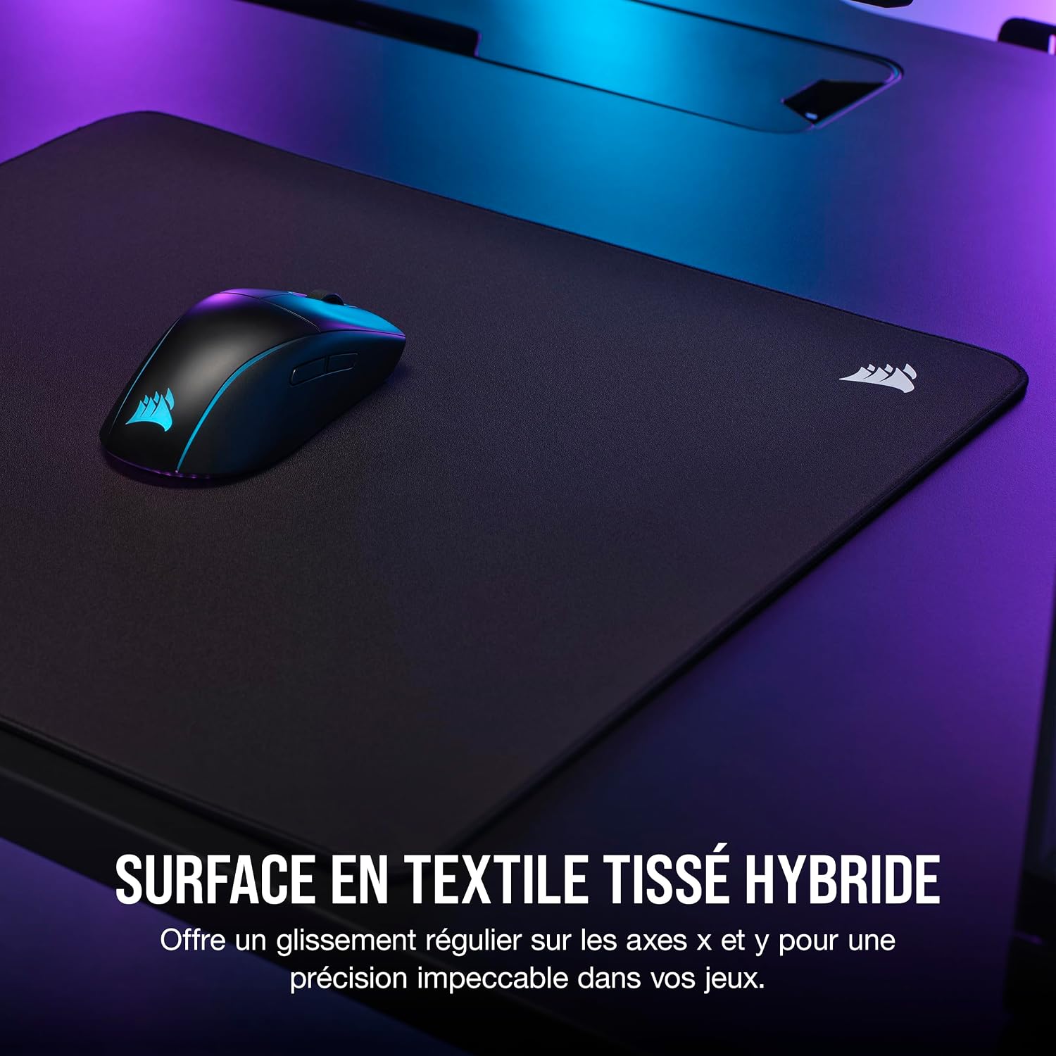 Detalle de Tapis de souris Corsair MM500 v2 en tissu hybride grand format 45 x 40 cm, noir