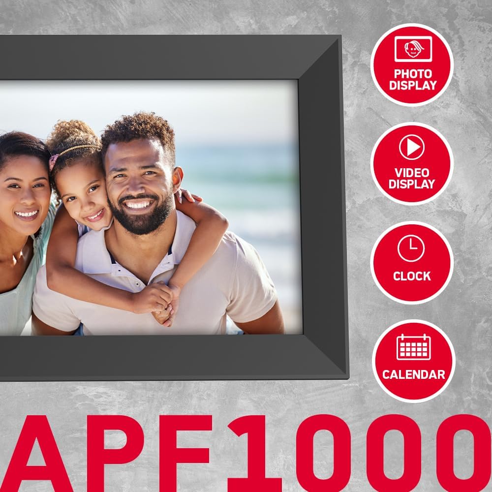 Detalle de AgfaPhoto Cadre Photo Numérique Realiview APF1000, écran LED 10" 1024x600 avec horloge et calendrier programmable