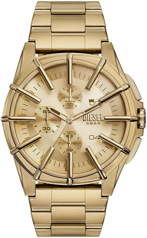 Detalle de Montre Diesel Double Up pour homme – boîtier 44 mm, bracelet acier doré, chronographe quartz