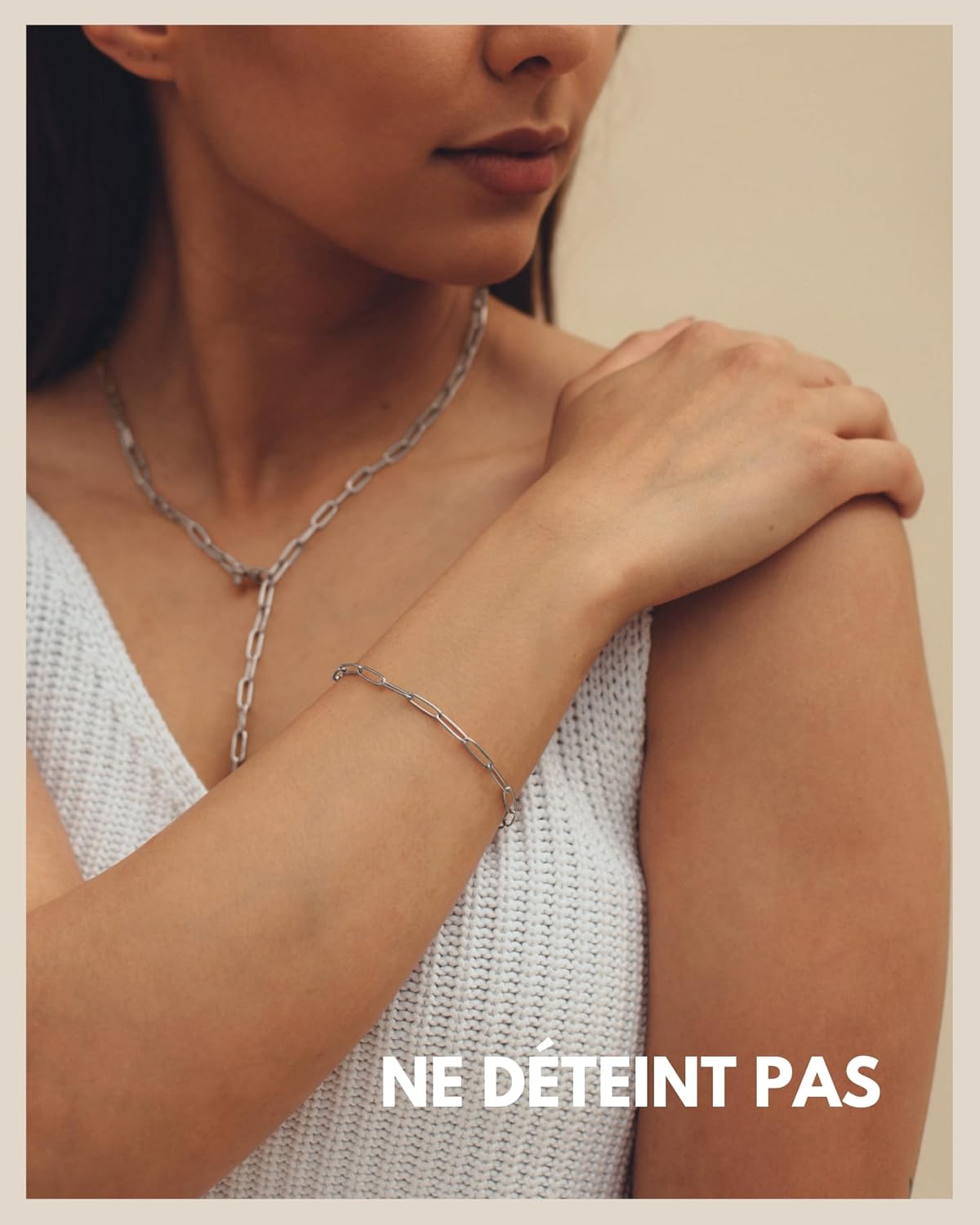 Detalle de GD GOOD.designs EST. 2015 Bracelet femme à maillons fins en acier inoxydable, plaqué or 18K (résistant à l’eau) — réglable