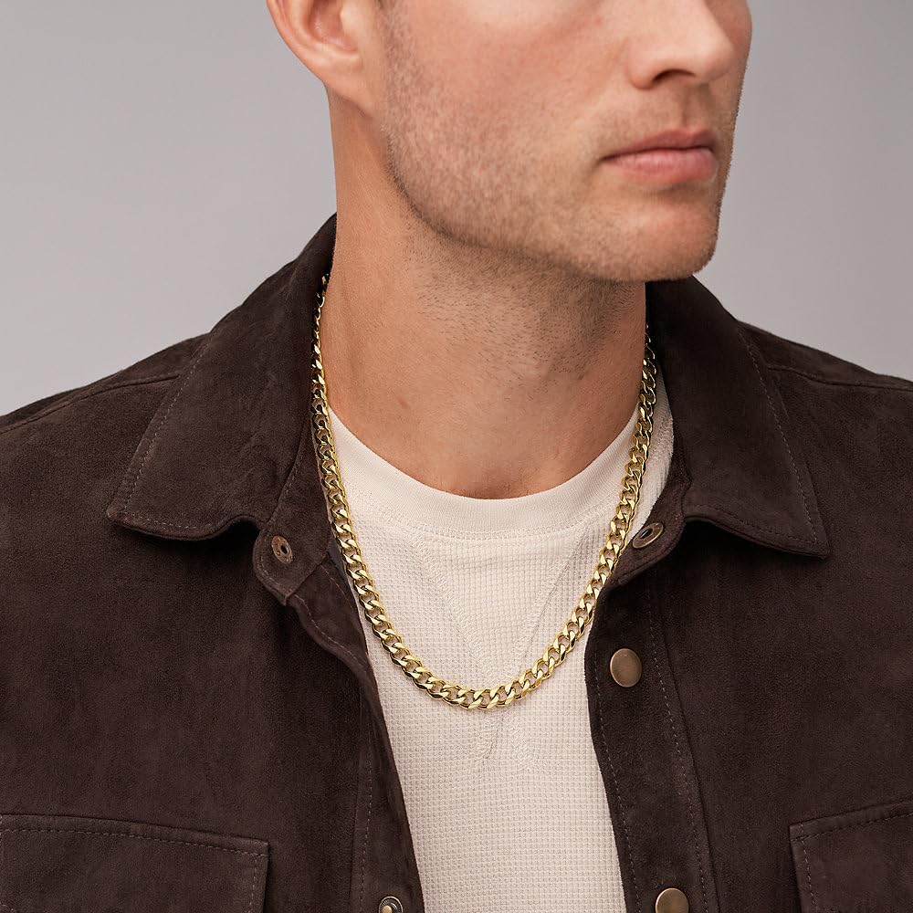 Detalle de Fossil Collier en acier inoxydable doré avec fermoir à mosqueton – modèle masculin