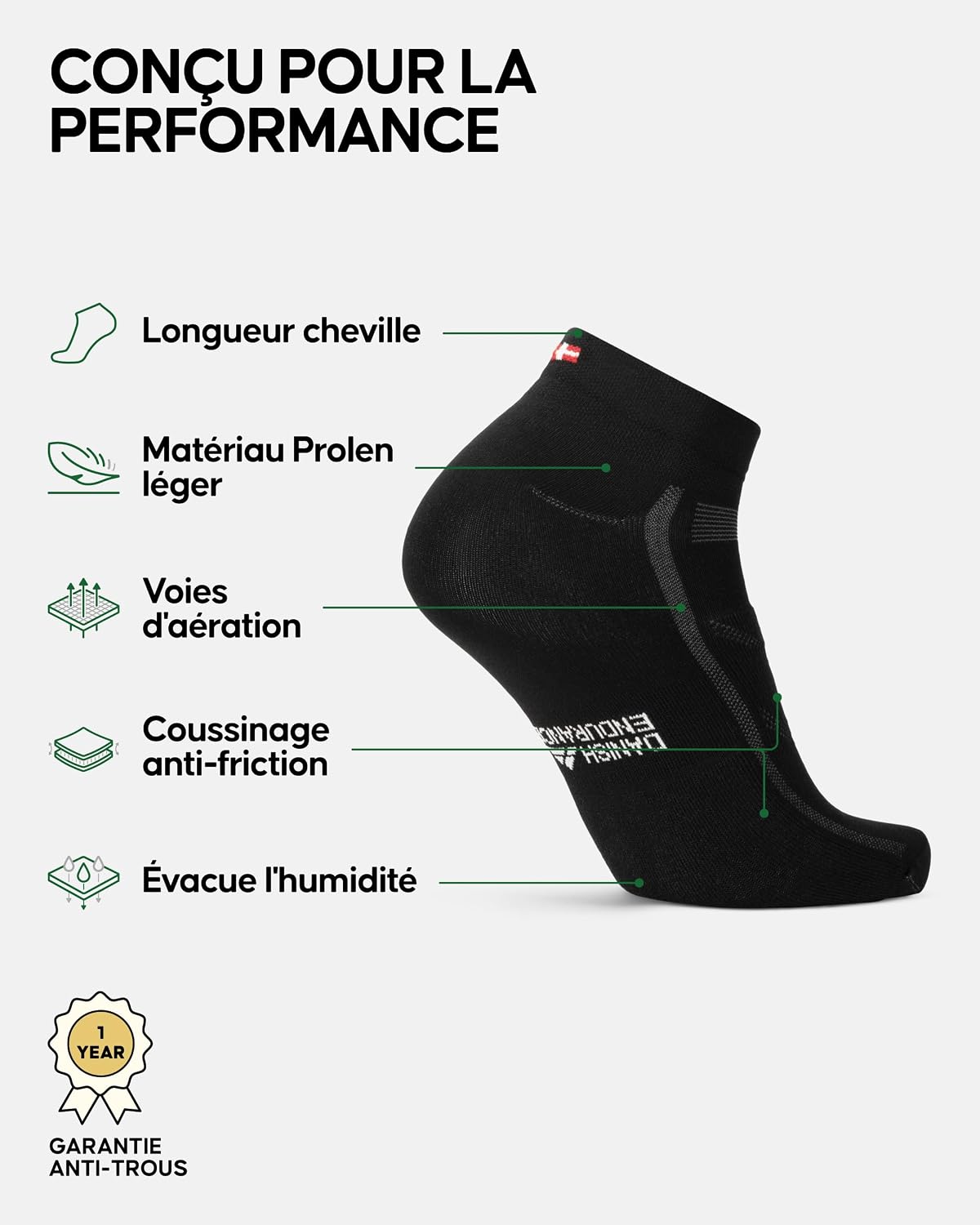 Detalle 2 de Chaussettes DANISH ENDURANCE pour vélo, 3 paires