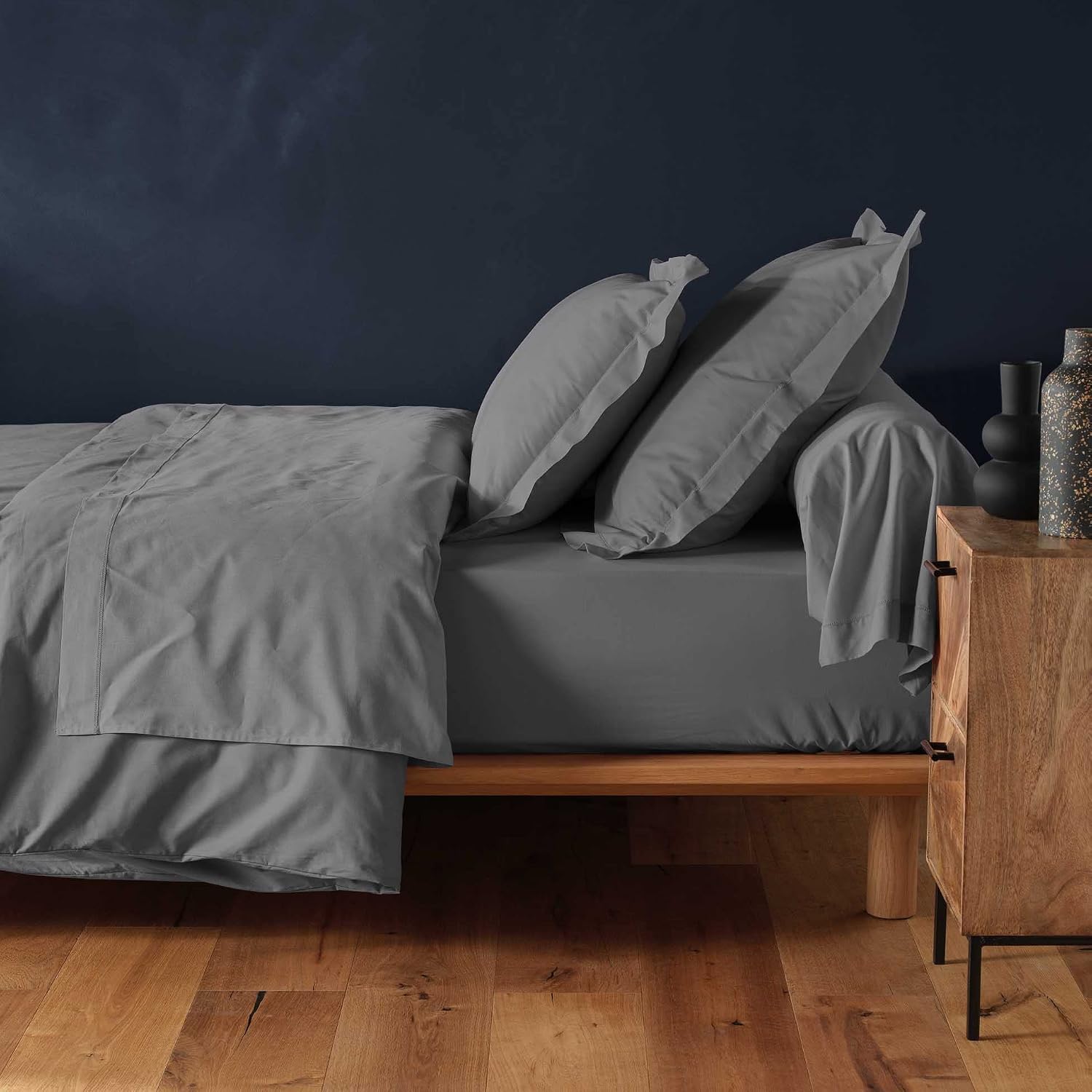 Detalle de Douceur d'intérieur, Drap Housse Lina Anthracite (160 x 200 cm) – 100% coton
