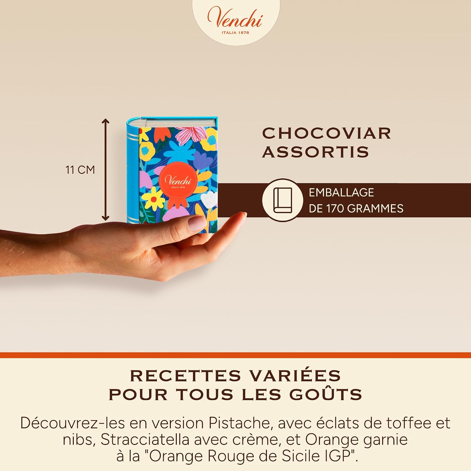 Detalle de Venchi Mini Livre en métal avec 6 chocolats Chocoviar assortis (117 g) – Collection Printemps Teresa Rego