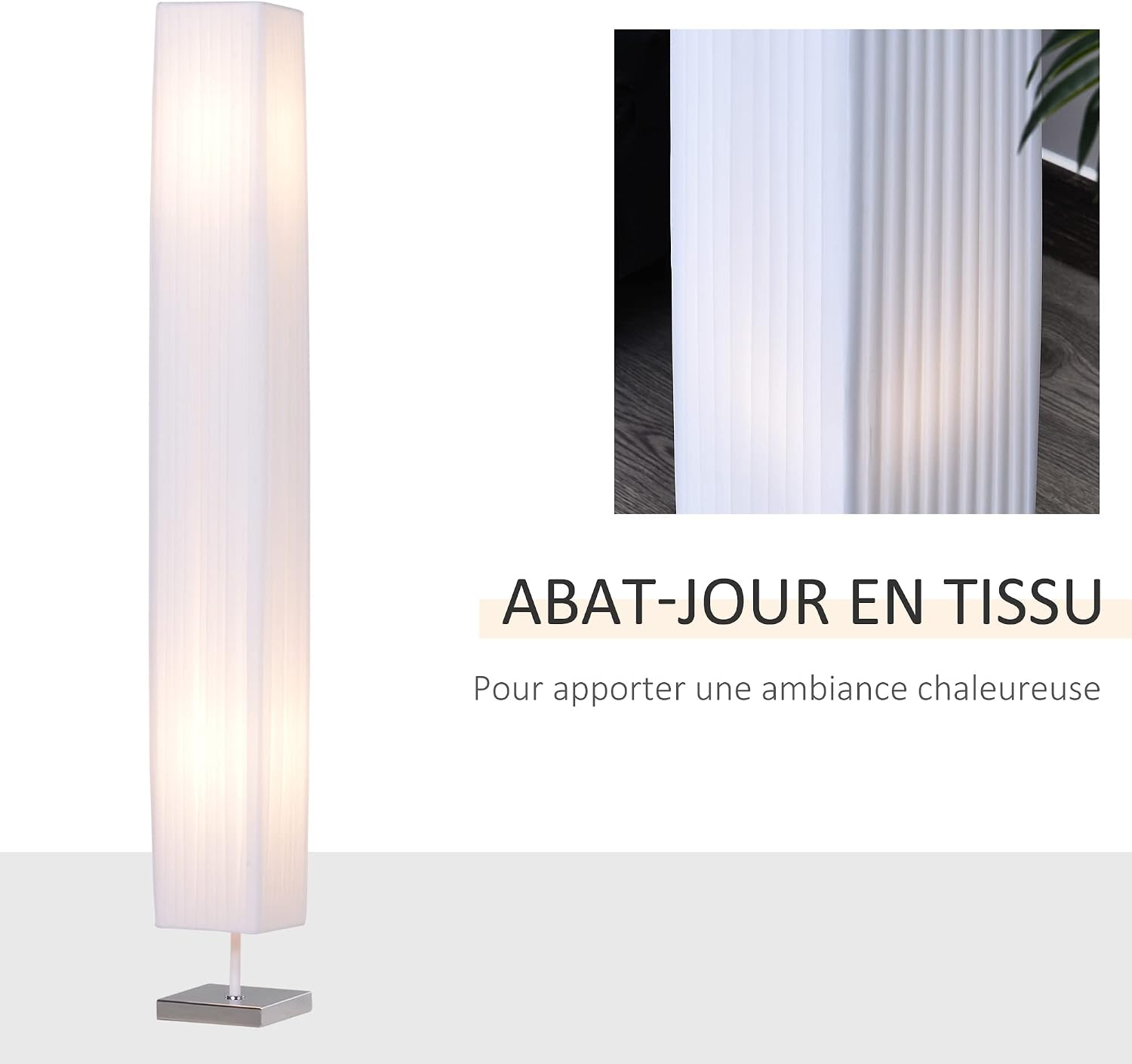 Detalle de HOMCOM Lampadaire sur pied moderne 120 cm, abat-jour blanc et interrupteur au pied