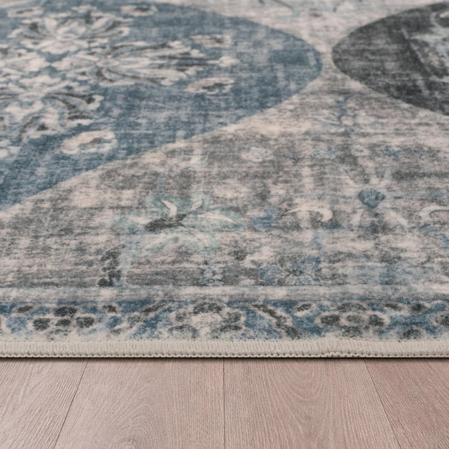 Detalle de Paco Home Tapis de Salon Vintage Poil Court Turquoise 160x220 cm – Confort Doux et Design Retro Moderne