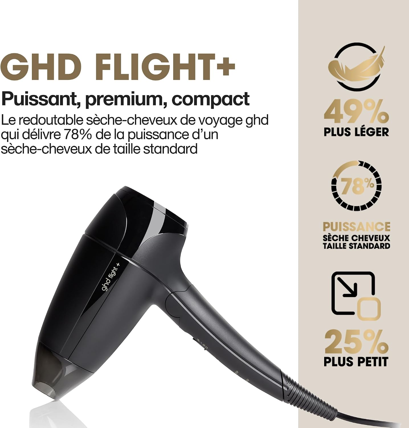 Detalle 2 de Sèche-cheveux de voyage ghd Flight+ (noir) – pliable, double voltage et Vanity incluse