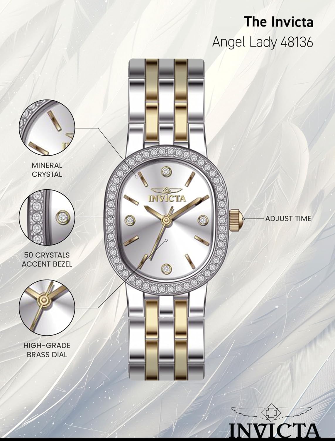 Detalle 2 de Invicta Angel 48136 pour femme — montre à quartz en acier inoxydable, boîtier 20 mm