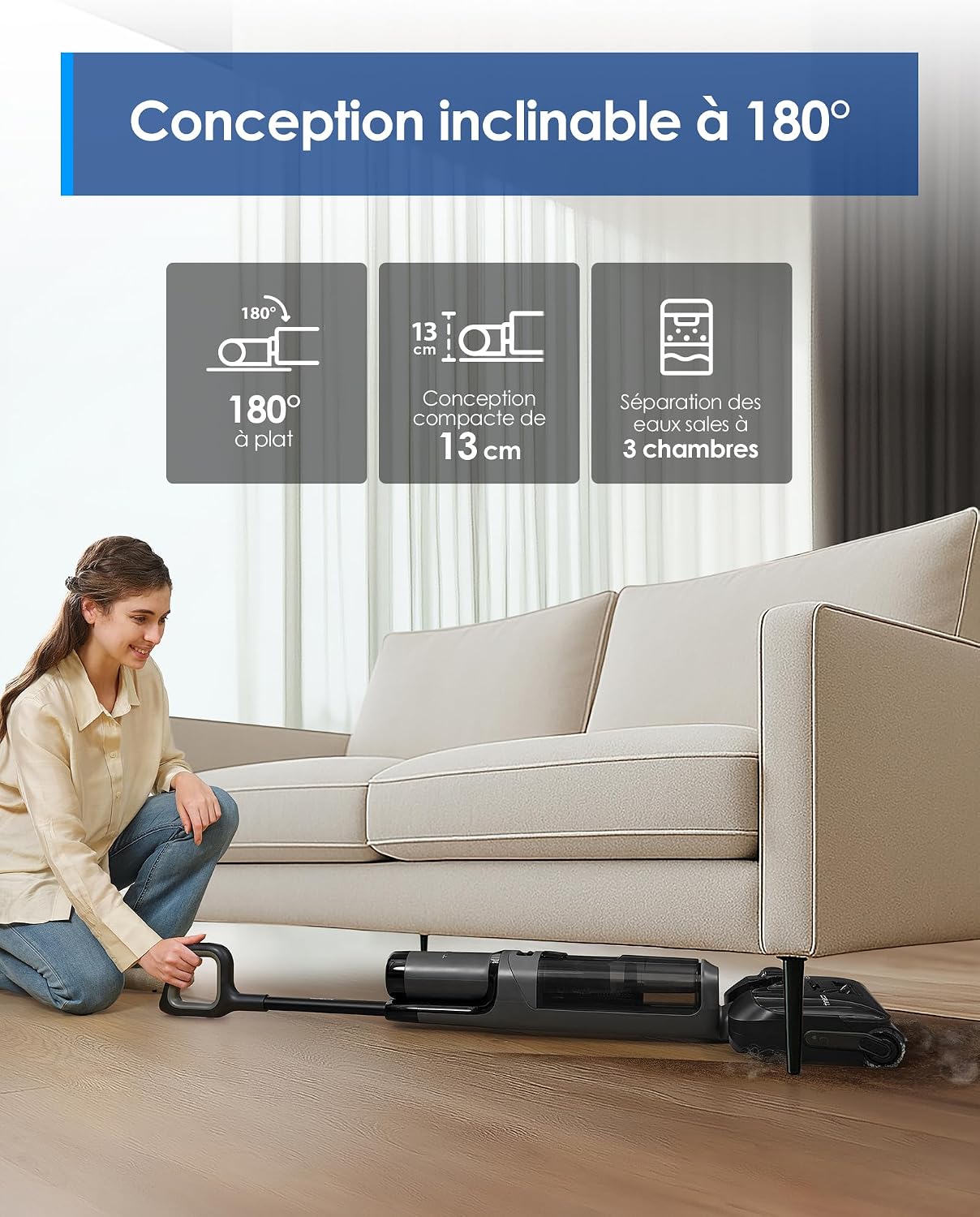 Detalle de Tineco Floor One i6 Stretch — Aspirateur Laveur sans Fil 2 en 1, traction 20 kPa et séchage rapide