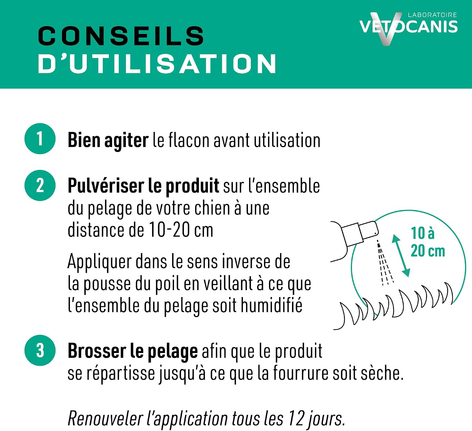 Detalle 2 de Vetocanis Spray anti-puces, anti-tiques et anti-moustiques pour chien – 500 ml, protection jusqu’à 12 jours
