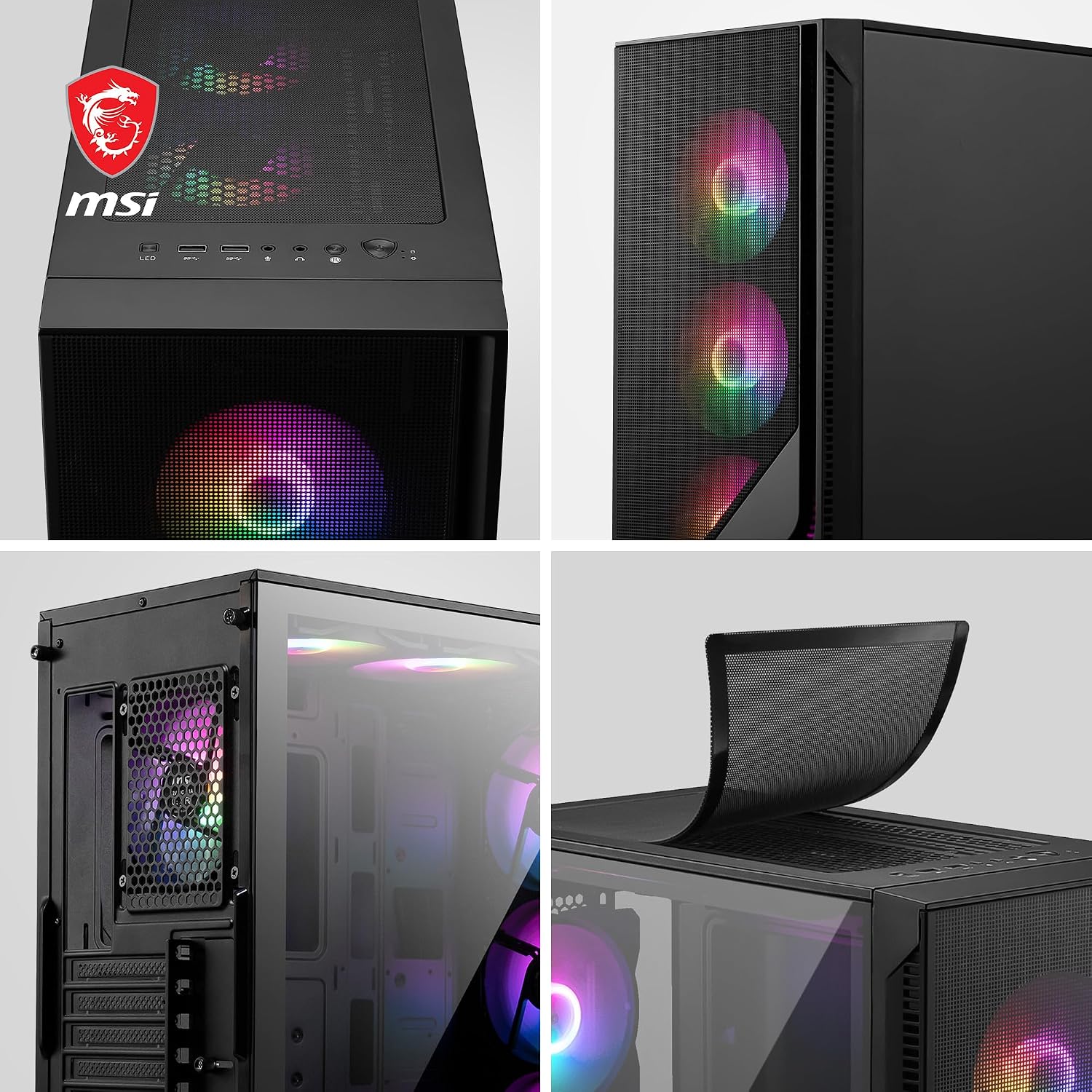 Detalle 2 de MSI MAG Forge 120A Airflow — boîtier PC moyen tour ATX, Micro-ATX et Mini-ITX avec façade mesh et 6 ventilateurs auto-RGB