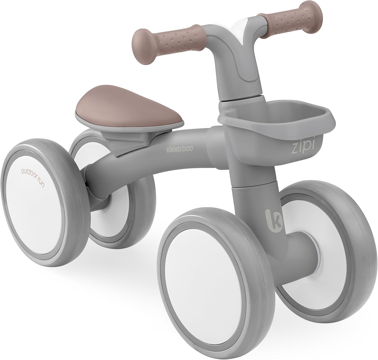 Detalle de KikkaBoo ZIPI, vélo d’équilibre sans pédales pour bébé 1–3 ans avec panier — stabilité et douceur