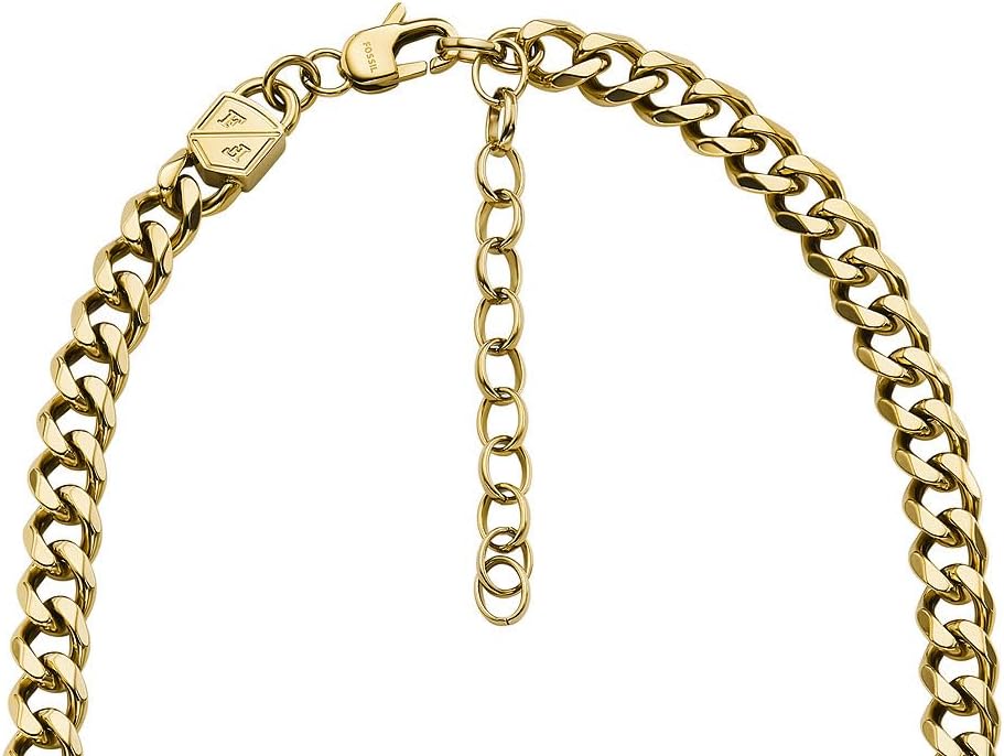 Detalle de Fossil Collier en acier inoxydable doré avec fermoir à mosqueton – modèle masculin