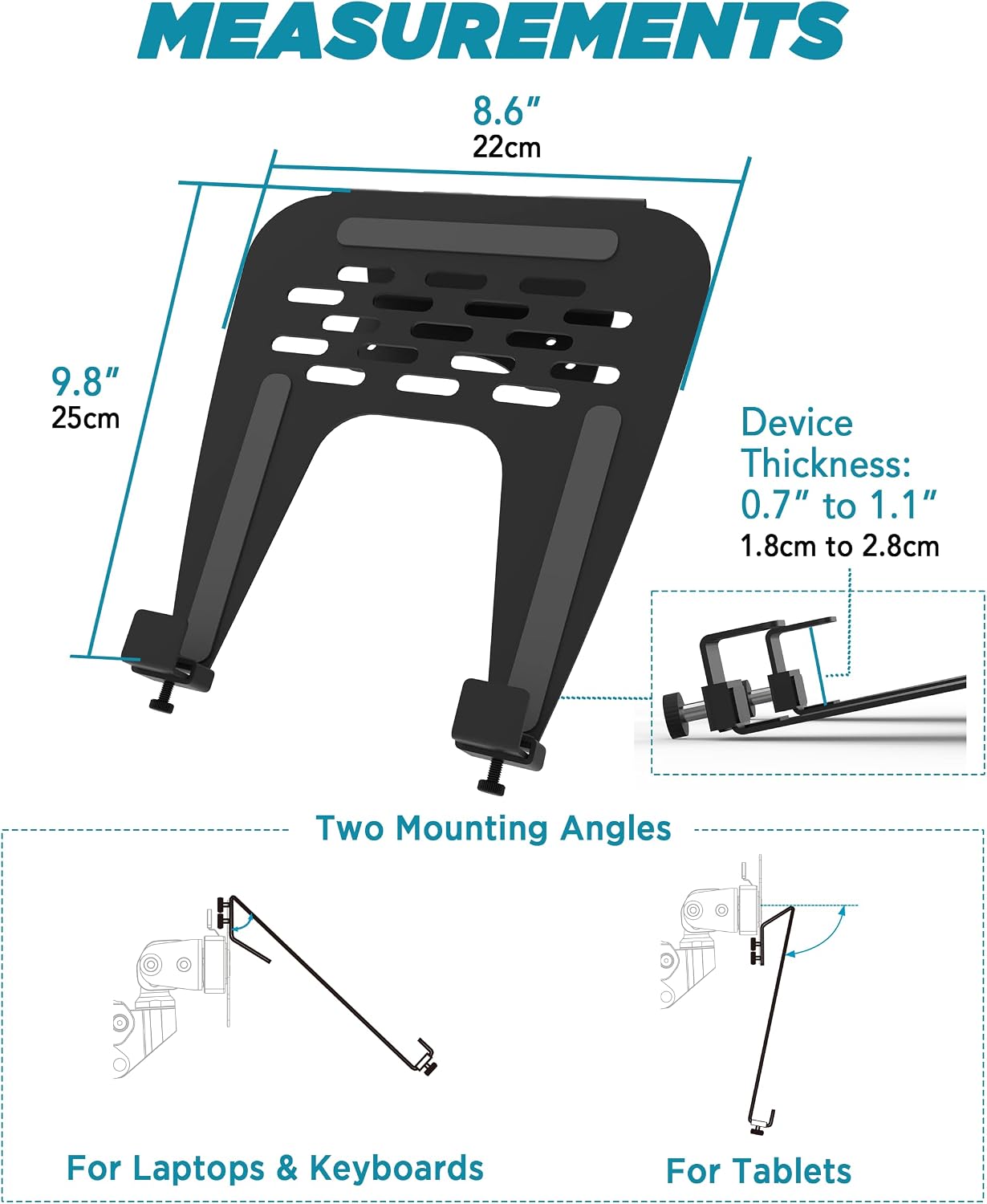 Detalle 2 de ULTRARM MAAC-L : plateau ventilé pour ordinateur portable compatible VESA 75/100 (acier) jusqu’à 13 kg