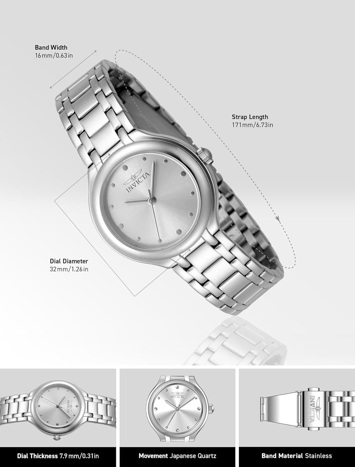 Detalle de Invicta Wildflower Montre Femme – Mouvement Quartz, Acier Inoxydable, 32 mm