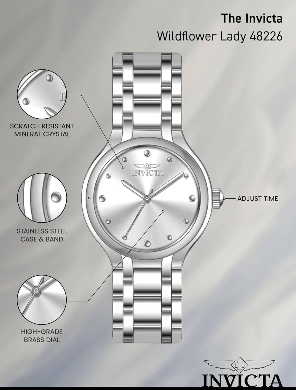 Detalle 2 de Invicta Wildflower Montre Femme – Mouvement Quartz, Acier Inoxydable, 32 mm