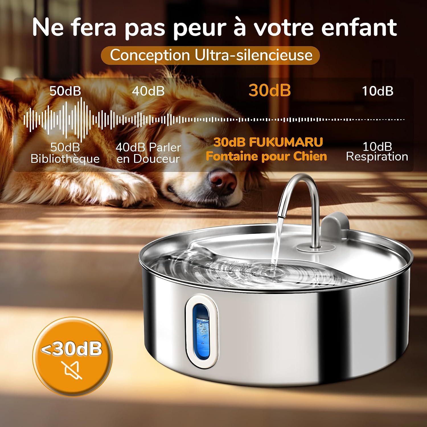 Detalle de FUKUMARU Fontaine à Eau pour Chat et Chien – 7L, Inox 304, Filtration Multicouche et Silencieuse