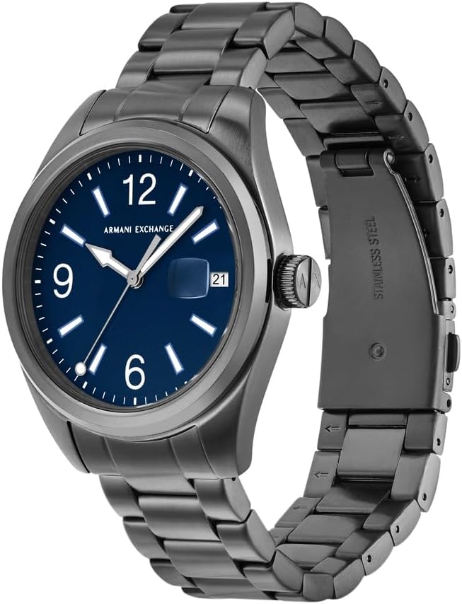 Detalle de Armani Exchange Montre Homme - Boîtier 42 mm, acier et cadran bleu