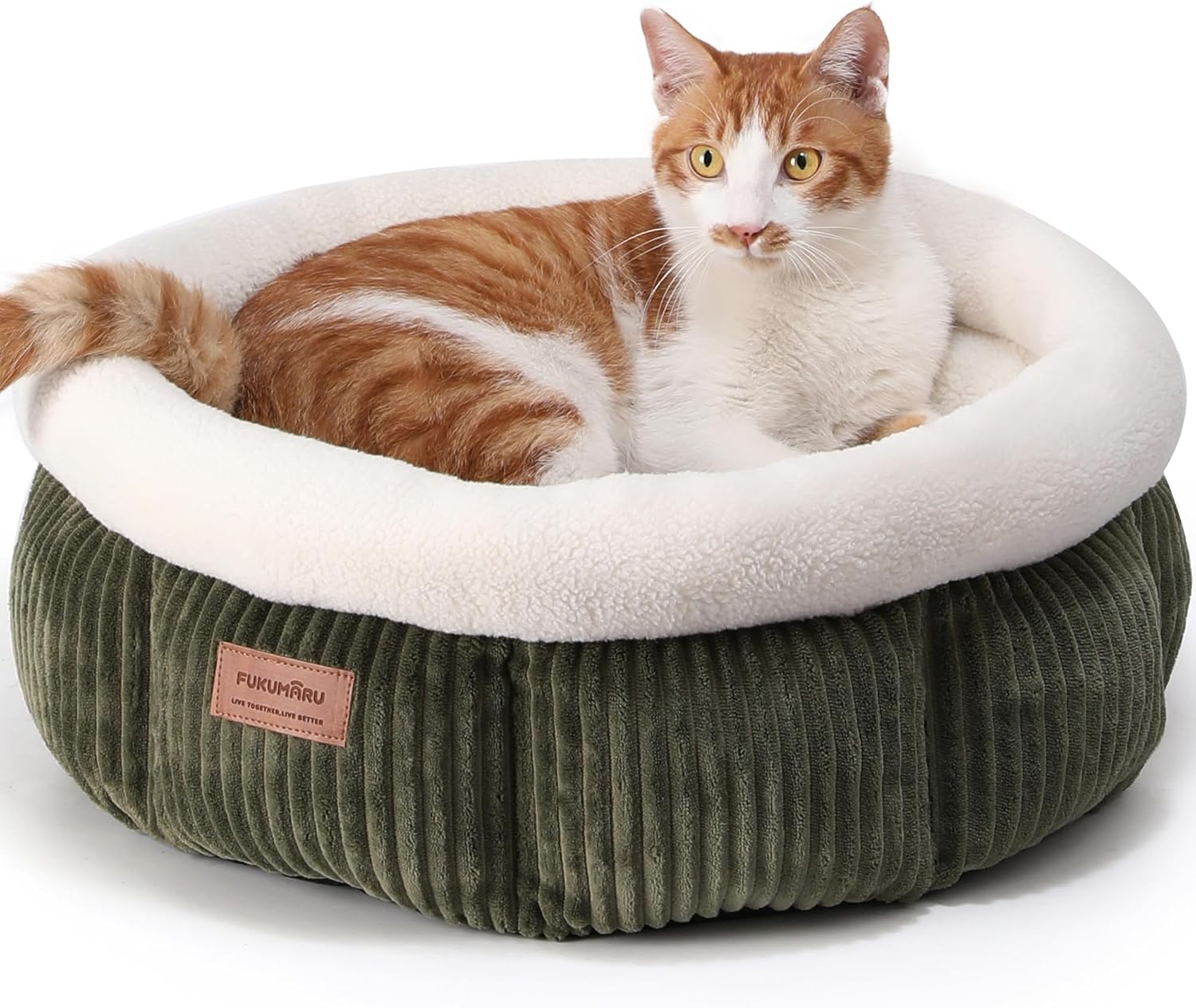 Detalle de FUKUMARU Lit pour Chat rond en cordon d’intérieur, lit lavable doux et confortable (vert)