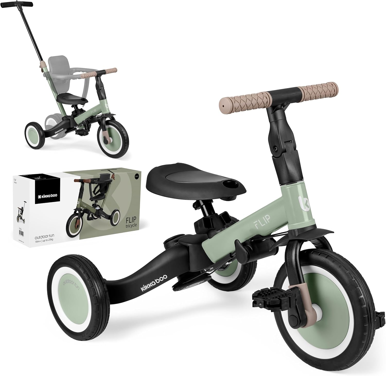 Detalle de KikkaBoo Tricycle Bébé Évolutif 5 en 1 Flip - Vélo enfant 1 à 5 ans, Vert Militaire