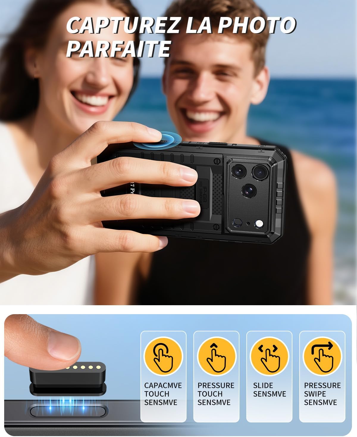 Detalle de Seacosmo Coque pour iPhone 17 Pro – Étanche IP68, protection 360° avec écran intégré, noir