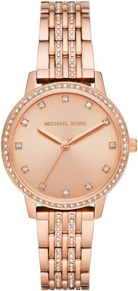 Detalle de Michael Kors Montre Melissa pour Femme – Montre quartz 3 aiguilles, bracelet acier inoxydable, cadran rose gold, 36 mm