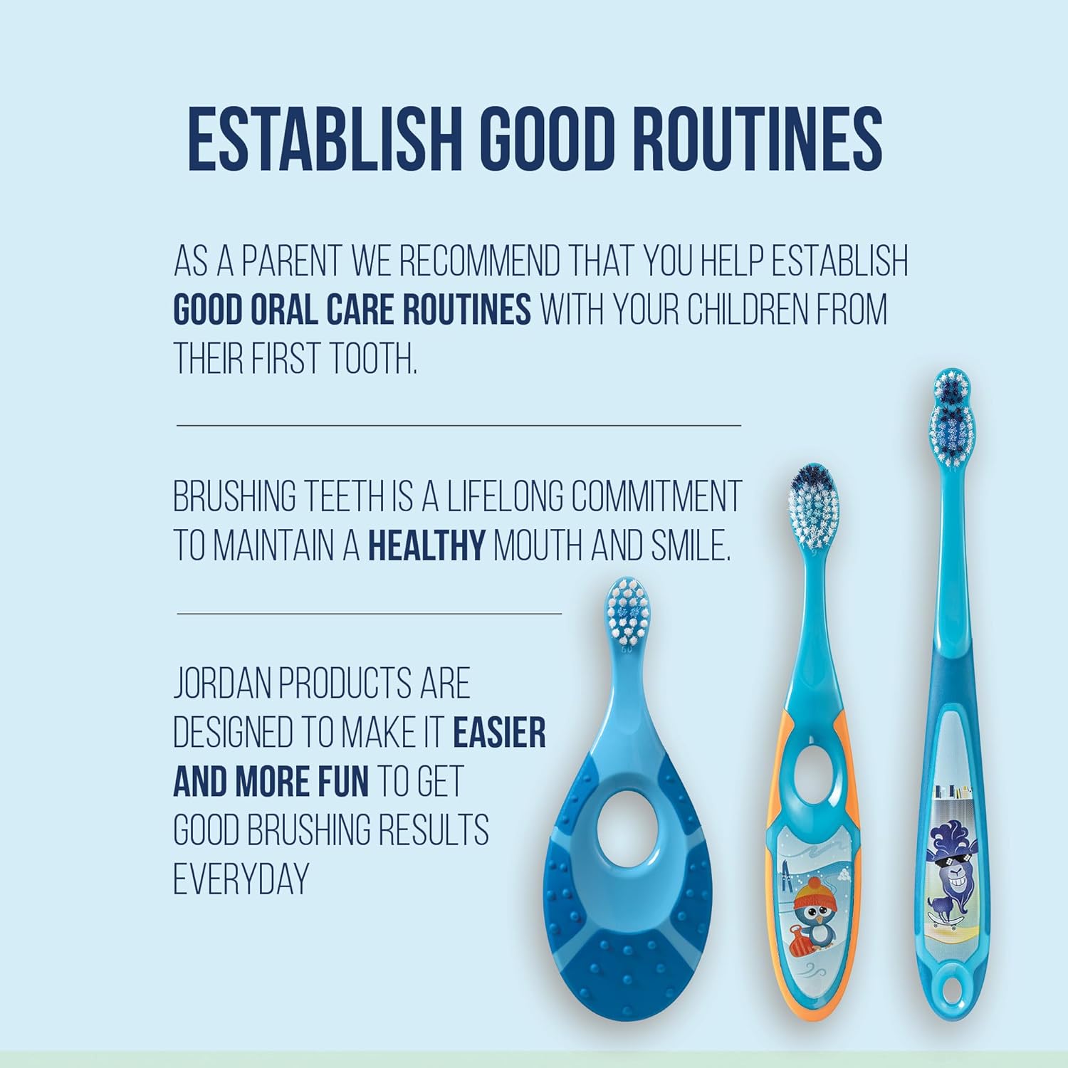 Detalle de Jordan Step 2 : Brosse à dents pour enfants (3–5 ans) — Pack 4, poils souples, double poignée