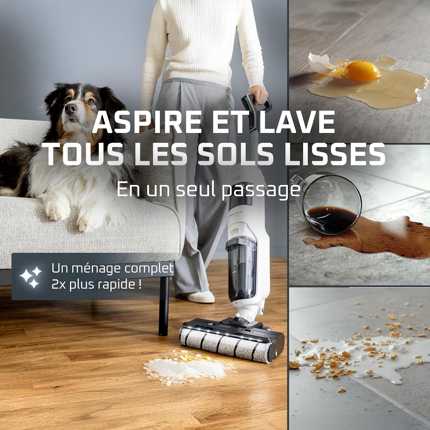 Detalle de Rowenta X-Clean5 GZ5557EE — Aspirateur Laveur sans Fil 2-en-1 avec détection Auto et Séchage à l’air chaud