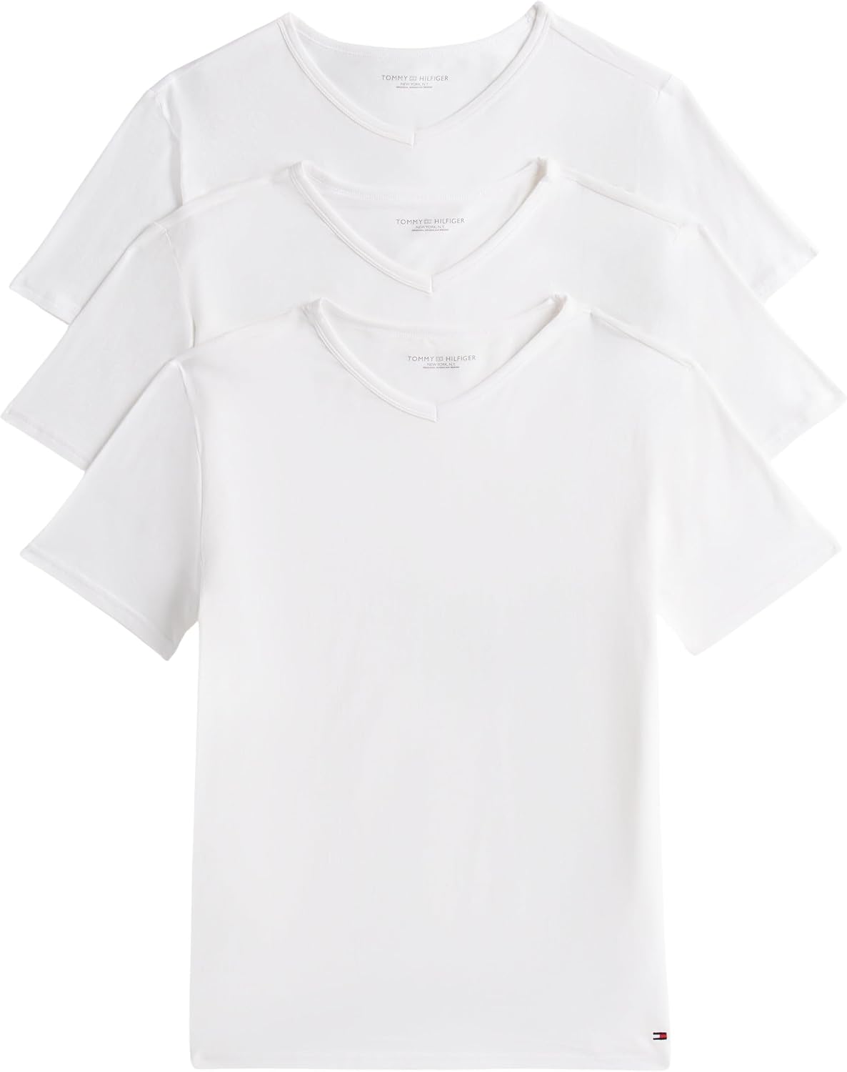 Detalle de Tommy Hilfiger 2S87903767 – T-Shirt Uni Col V, Manches Courtes, Lot de 3 pour Homme