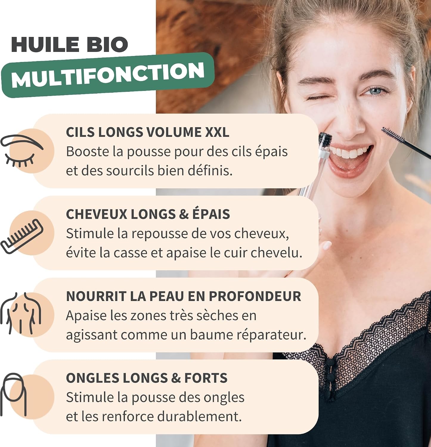 Detalle de BIONOBLE Huile de Ricin Bio Pressée à Froid + Kit Mascara – 50 ml