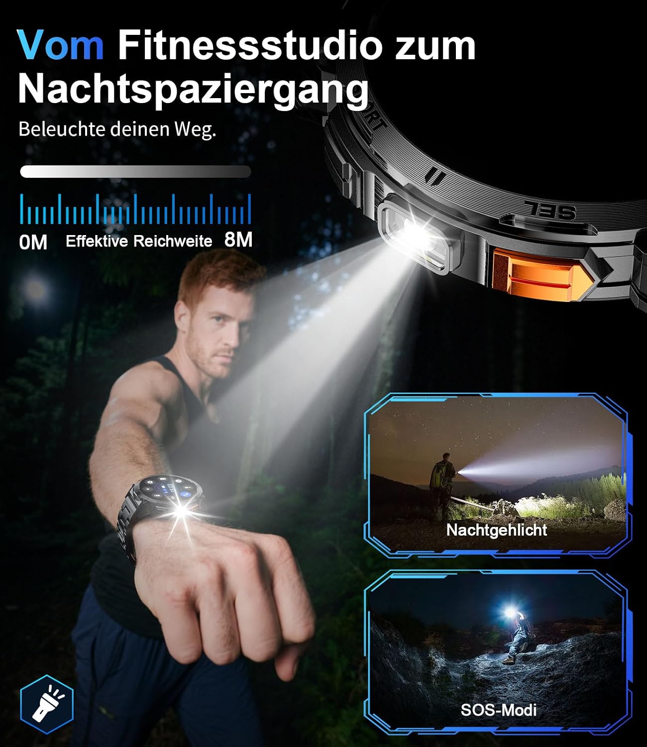 Detalle de BENYAR SMART Montre Connectée Homme avec Torche LED – Écran AMOLED 1,62 pouces, 110+ modes sportifs