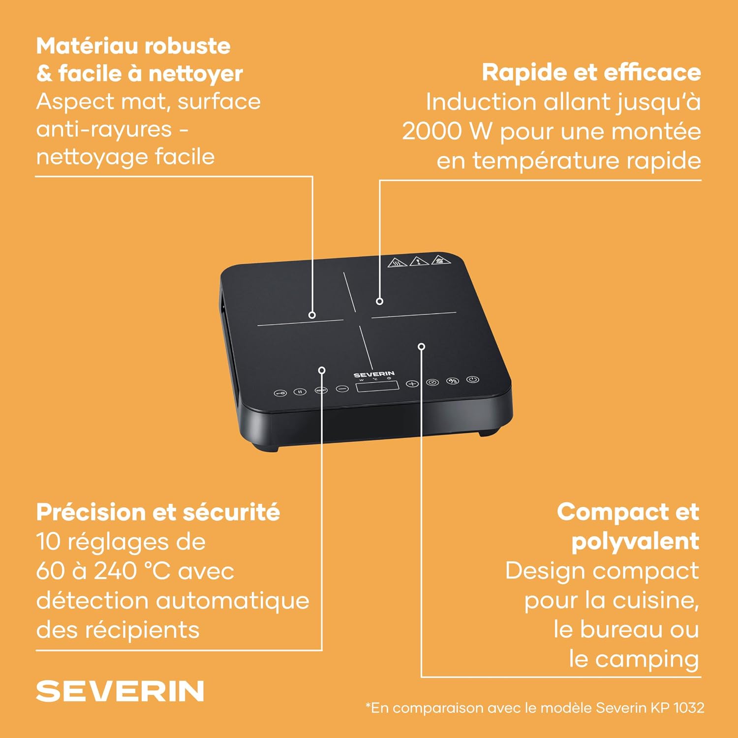 Detalle de Severin KP 1026 : plaque de cuisson à induction 2 000 W vitrocéramique, thermostat jusqu’à 240°C