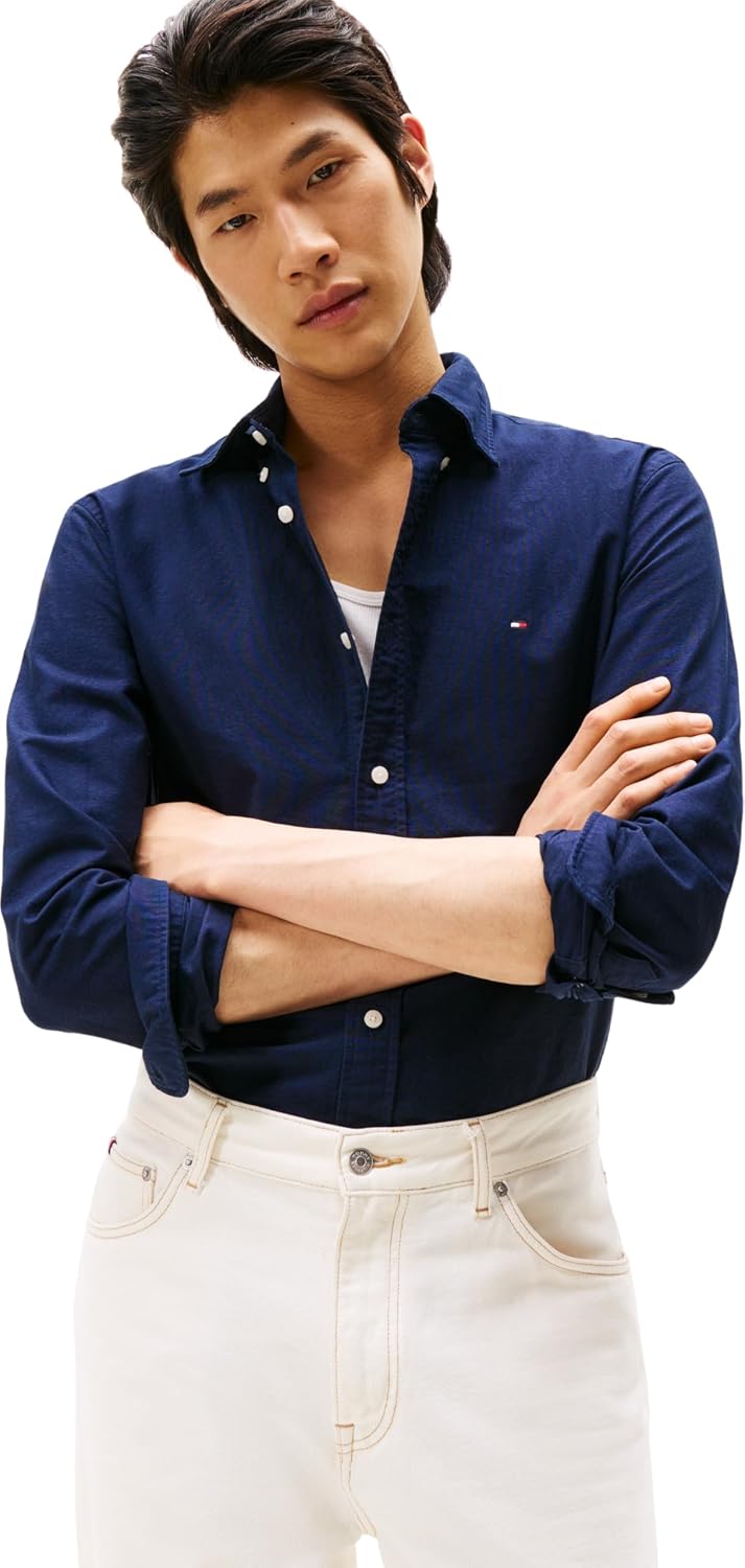 Detalle de Tommy Hilfiger Chemise homme Oxford manches longues à col boutonné