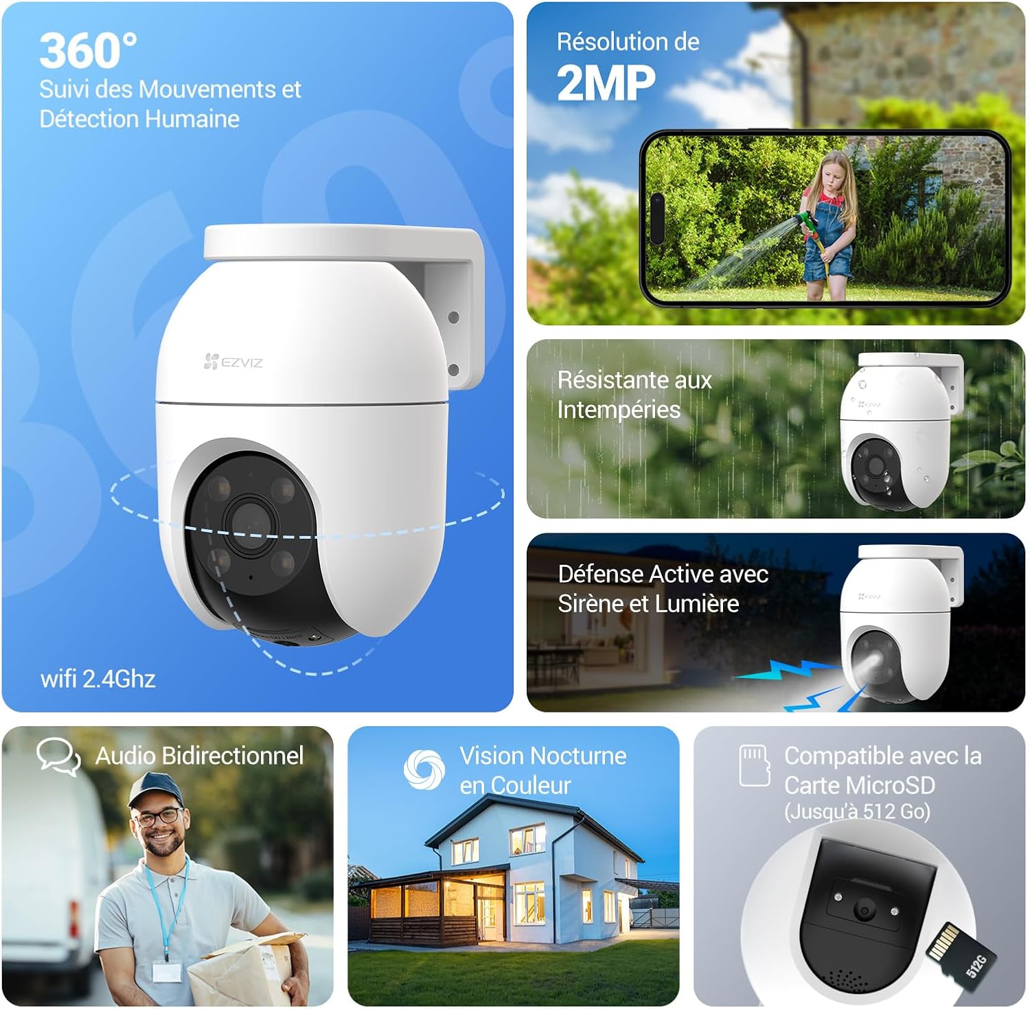 Detalle 2 de EZVIZ C8c 2MP caméra surveillance extérieure 360° avec suivi