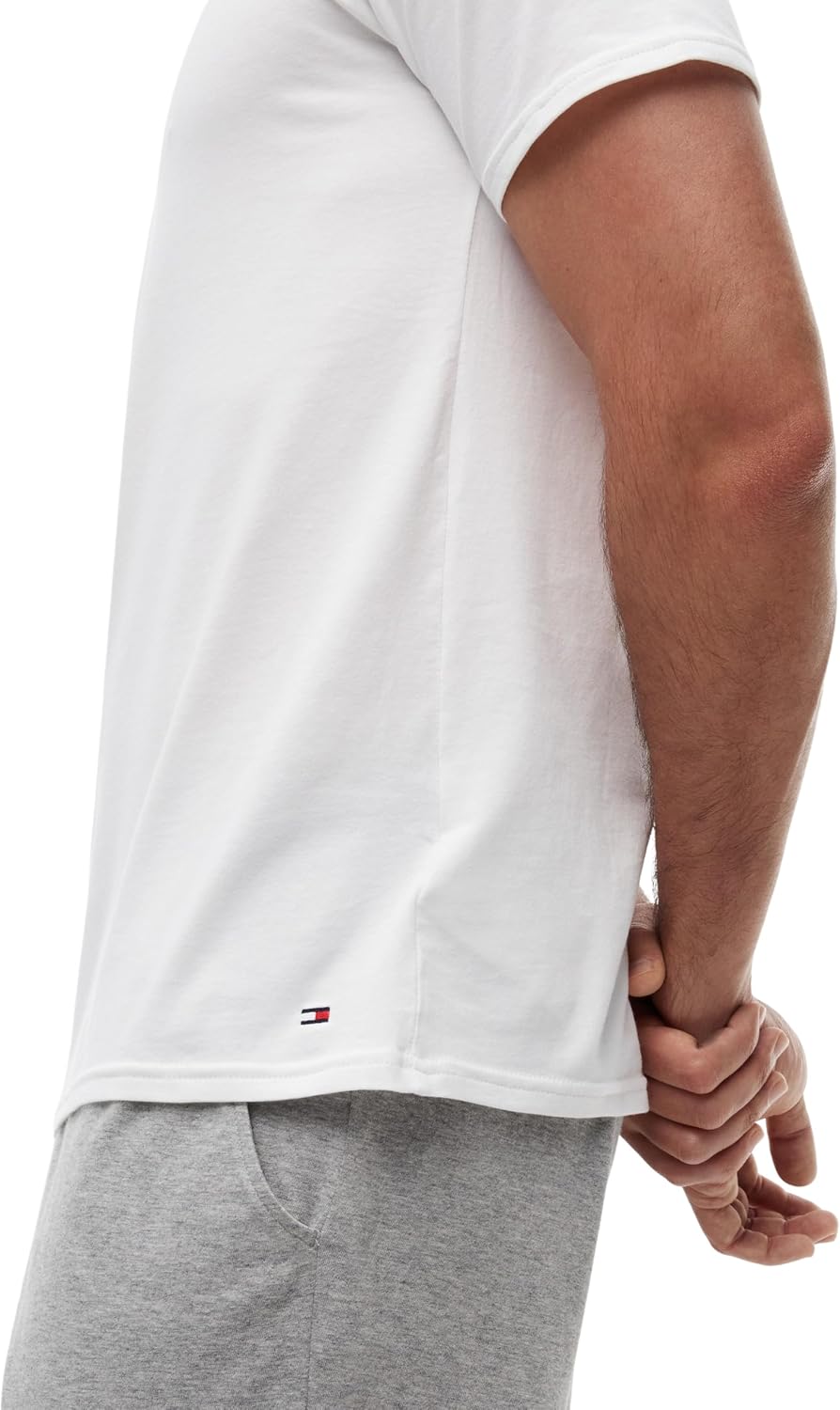 Detalle de Tommy Hilfiger 2S87903767 – T-Shirt Uni Col V, Manches Courtes, Lot de 3 pour Homme