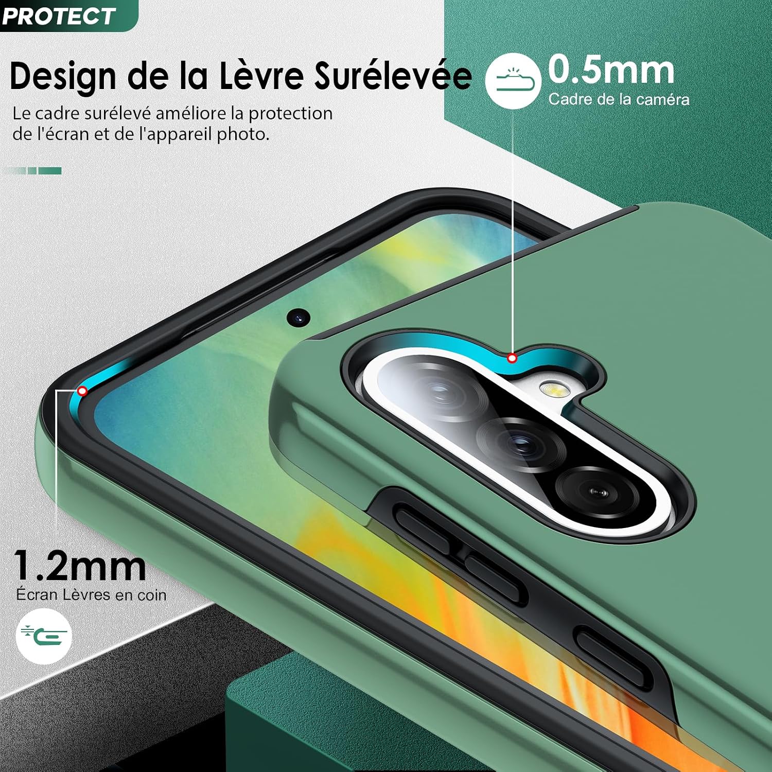 Detalle de Coque LeYi pour Samsung Galaxy A56/A56 avec verre trempé dual et anneau invisible – protection renforcée