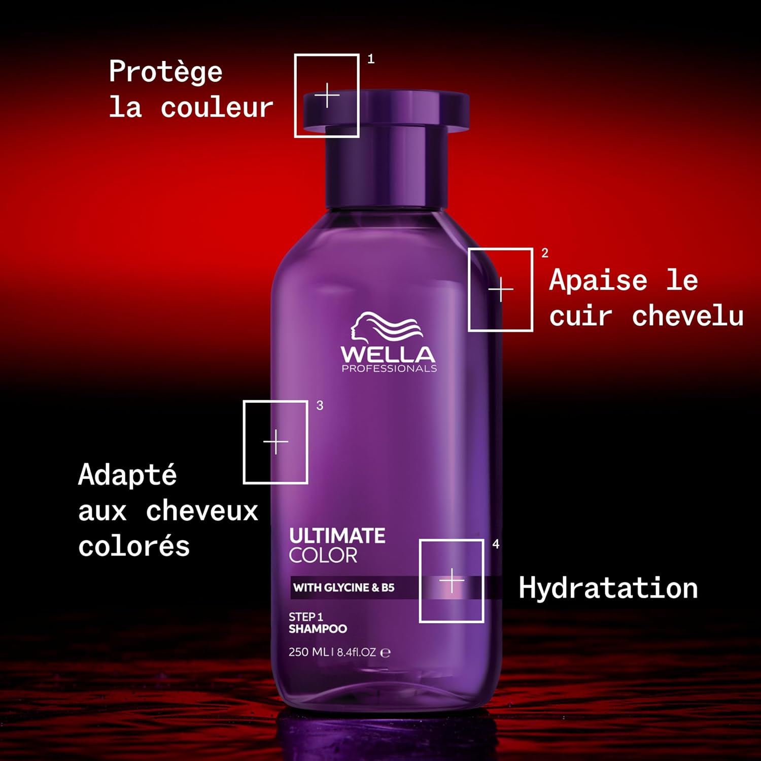Detalle de Wella Professionals ULTIMATE COLOR Shampoing Étape 1 sans sulfate pour cheveux colorés – cuir chevelu apaisé