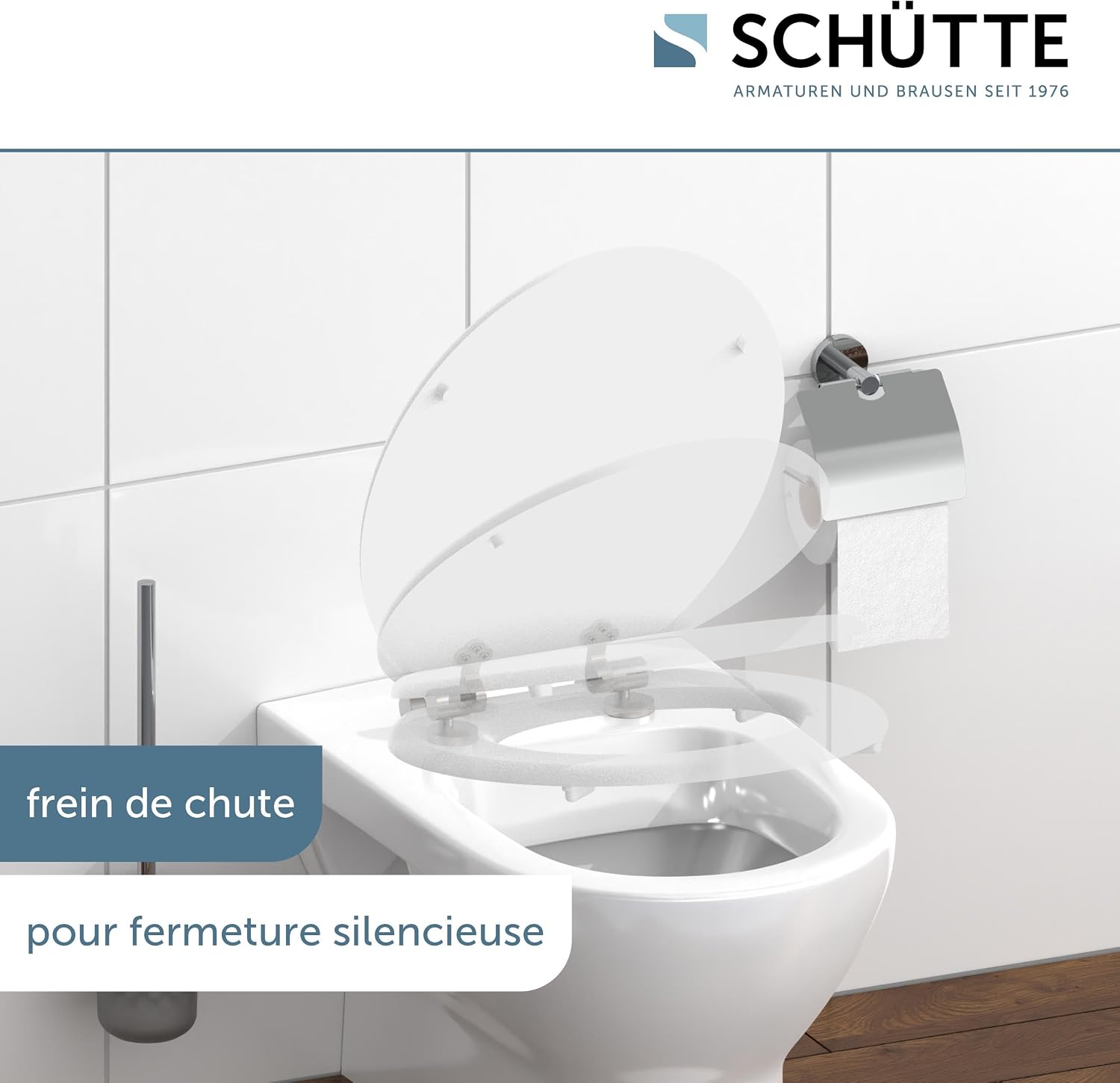 Detalle de SCHÜTTE Abattant WC avec frein de chute – bois compressé, résistance jusqu’à 150 kg, blanc