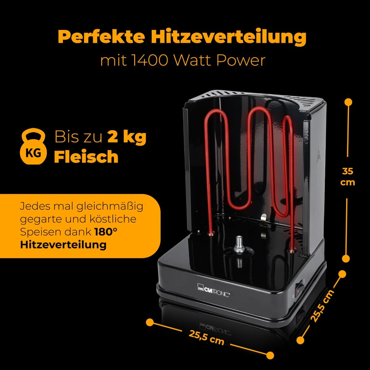 Detalle de Clatronic Döner Multigrill DVG 3686 : gril vertical pour gyros, kebabs et brochettes