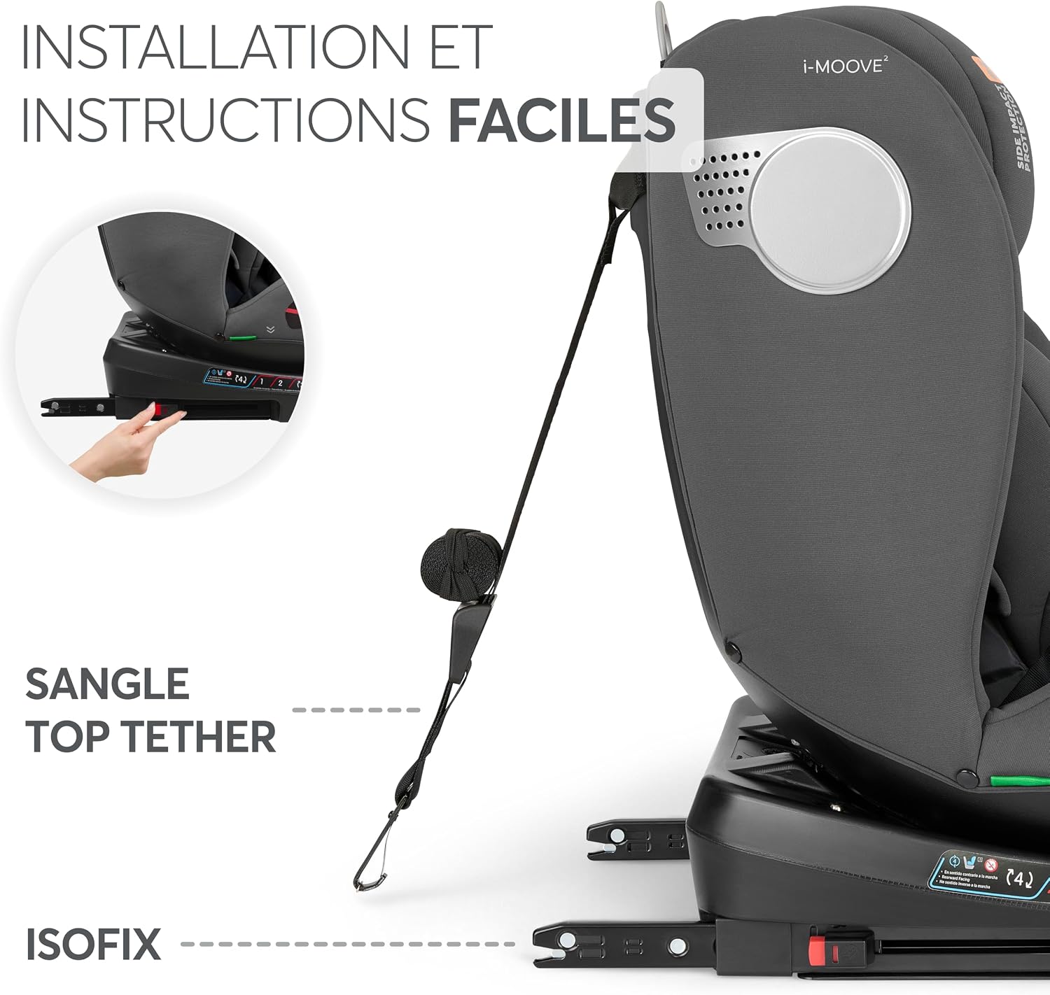 Detalle de KikkaBoo Siège Auto i-MOOVE 2 : rotation 360°, ISOFIX et i-Size pour 0 à 36 kg