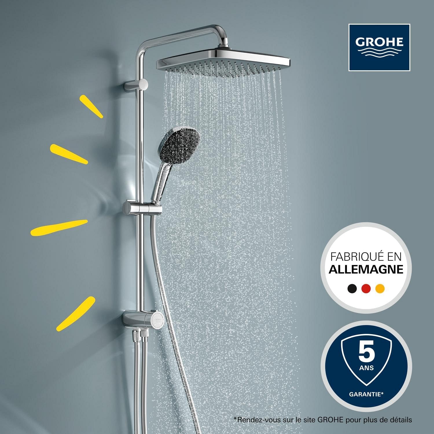 Detalle de Grohe Vitalio Comfort 250 : Colonne de Douche avec Inverseur et Douchette 110 – Chrome (26698001)