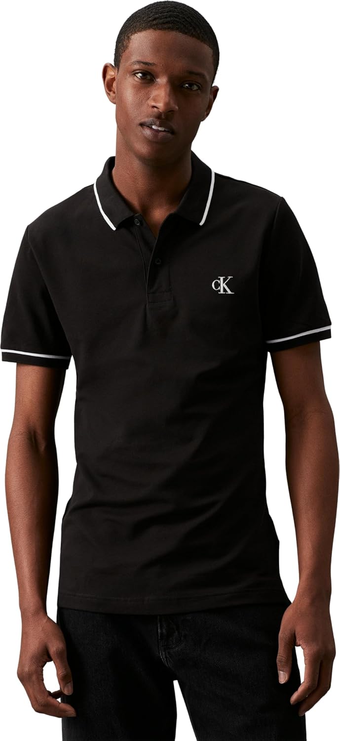 Detalle de Polo Calvin Klein Jeans manches courtes homme – coupe ajustée minimaliste