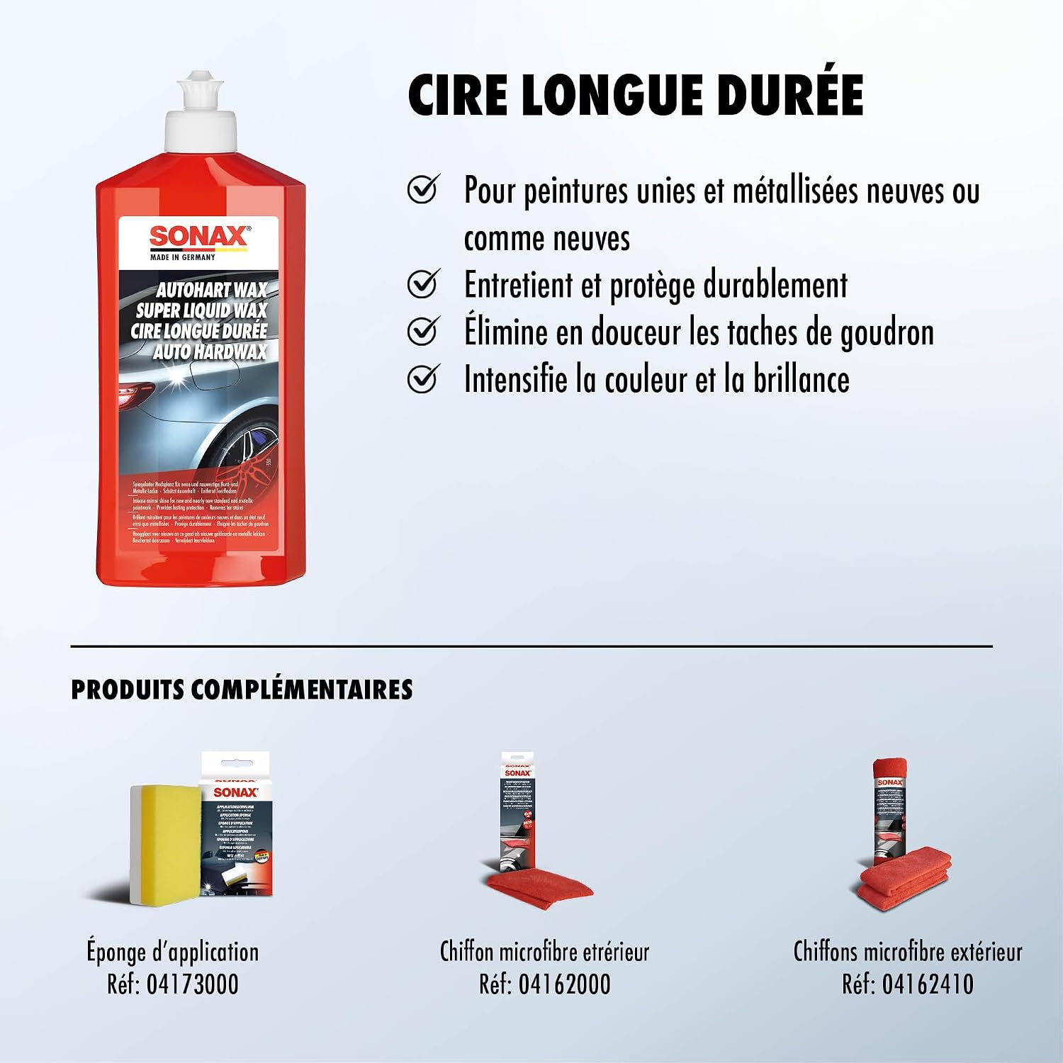 Detalle de SONAX Cire longue durée (500 ml) – cire de Carnauba pour protection durable des laques